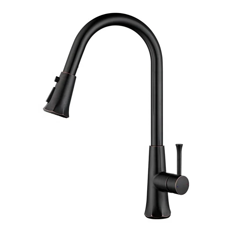 

005 Modern Touchless Flexible Neck Water Saving 360 Degree Pull Out Black Brass Kitchen Faucet
