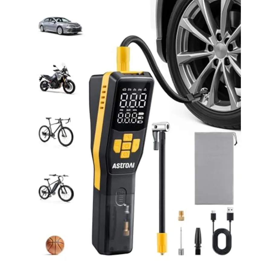 

150 PSI Tire Iator Portable Air Compror for Car Tires, Cordl Bike Pump with LCD Display, Auto Shut-Off, 5 Modes Air Pump for Ca