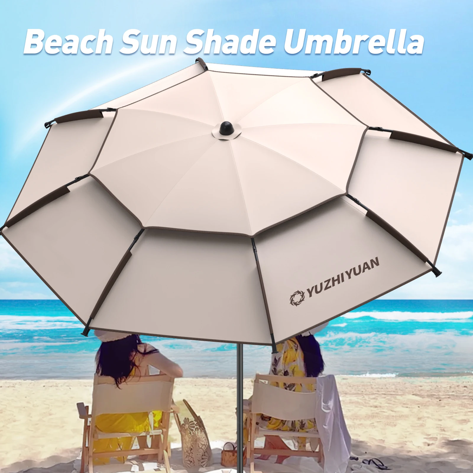 Extra Großer Doppeldach-Strandschirm mit 360°-Schutz ° Neigbarer UV-Schutz Belüfteter Outdoor-Terrassensonnenschutz – Detail 3