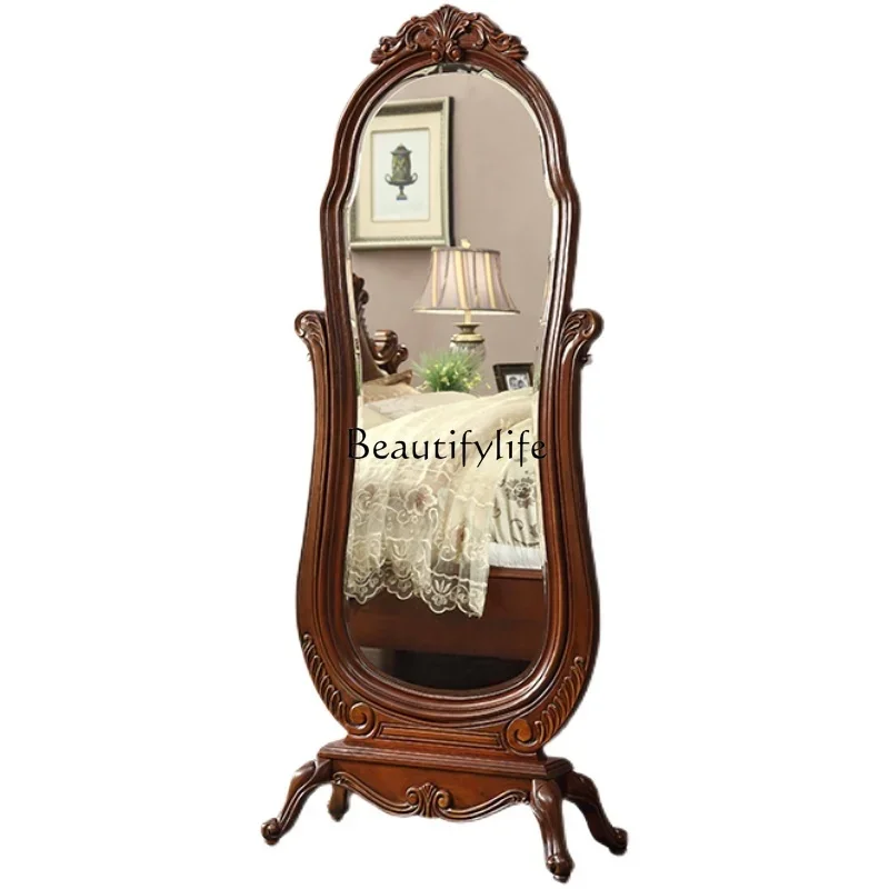 

LAmerican dressing retro floor mirror European all solid wood fitting mirror