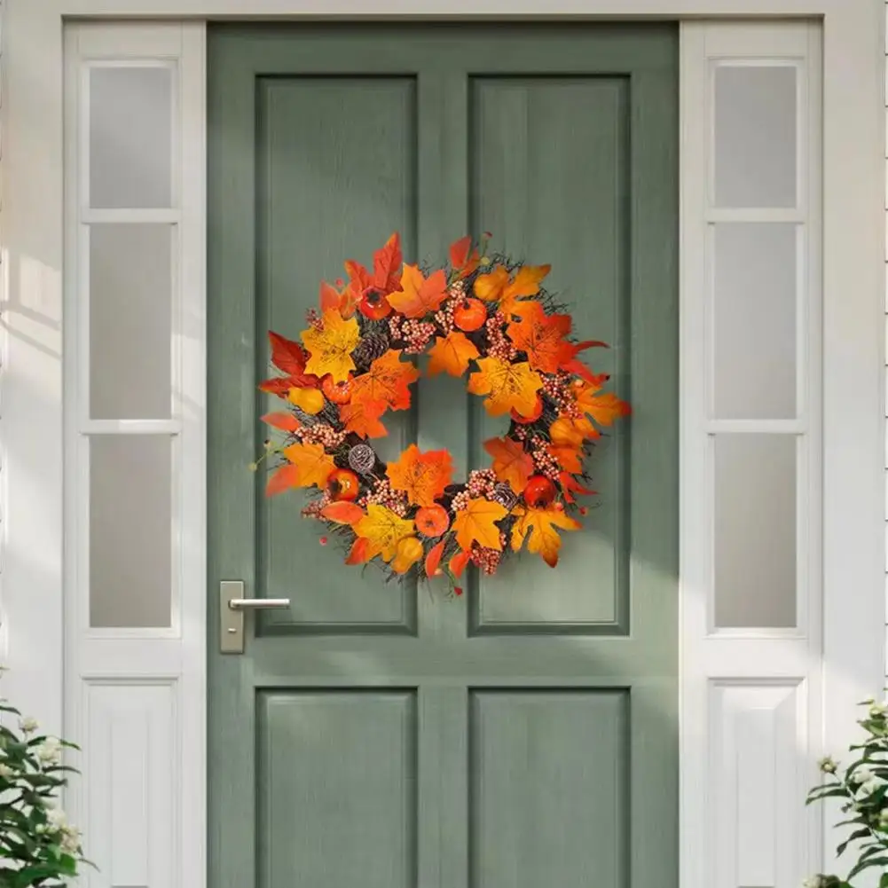 Maple Leaf Garland Vibrant Maple Leaf Wreath Realistic Non-fading Front Door Garland Decoration with Easy Maintenance A Stunning