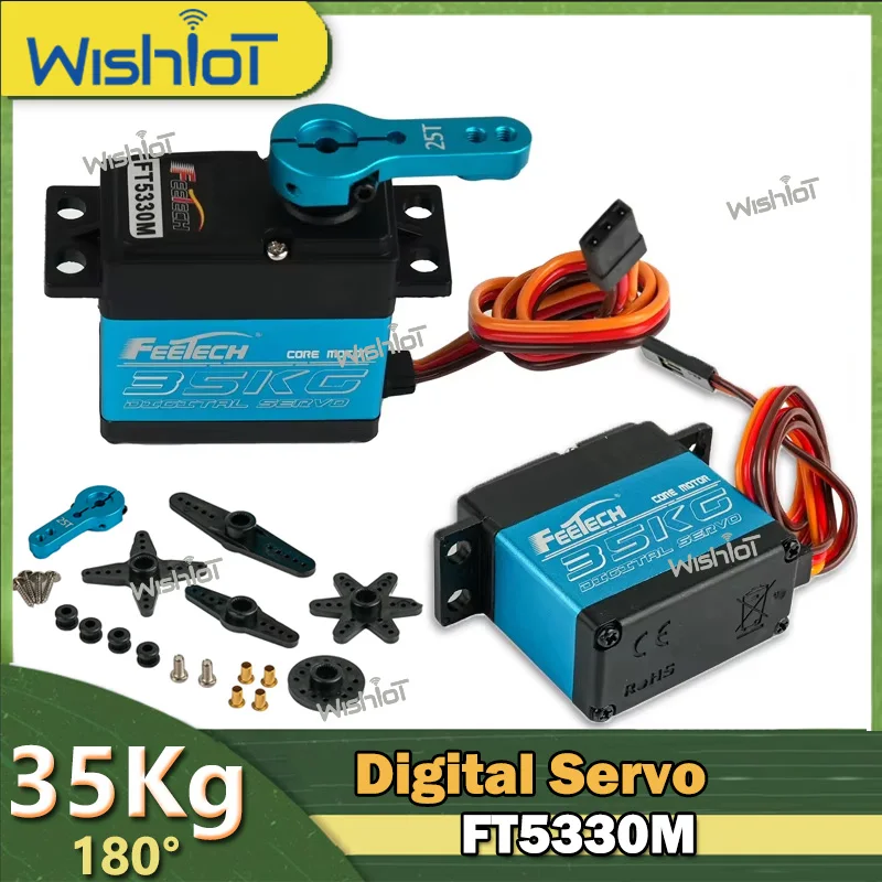 

FT5330M 35 кг цифровой серводвигатель с металлической шестерней, 180 градусов, высокий крутящий момент, сервировки, детали для DIY, вертолет, робот, модель умных автомобилей