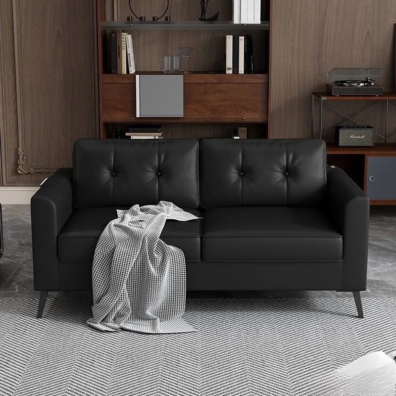 

Black leather cloth double sofa apartment sofa small apartment