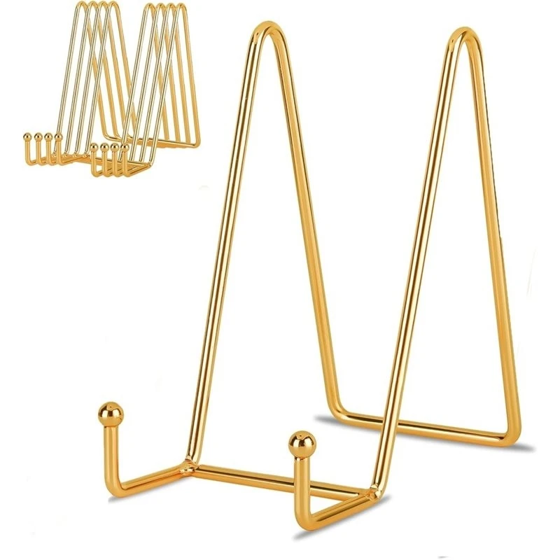 B-est 5 Pack 8 Inch Gold Metal Display Stands Plate Stand Display Stands For Picture, Decorative Plate, Book, Photo Easel
