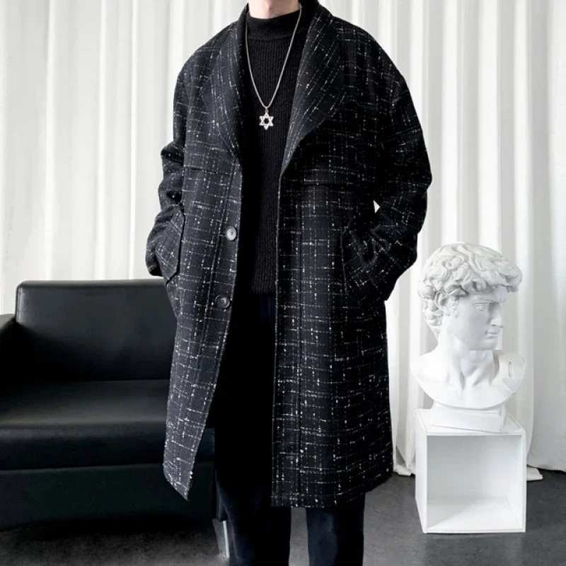 

2023 Mens Woolen Coat Slim Fit Single Breasted Business Long Jacket Overcoat