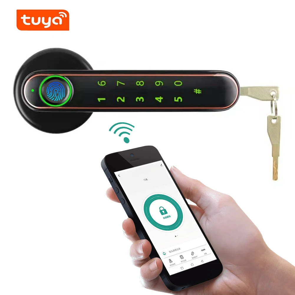 

Tuya Wifi Electronic Smart Door Lock Biometric Fingerprint Password Electric Digital Lock APP Remote Unlock Security Door Handle