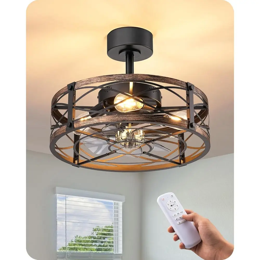 

20 Inch Rustic Ceiling Fan with Lights and Remote, 10%-100% Dimmable, Suitable for Small Rooms - Brushed Gold Finish