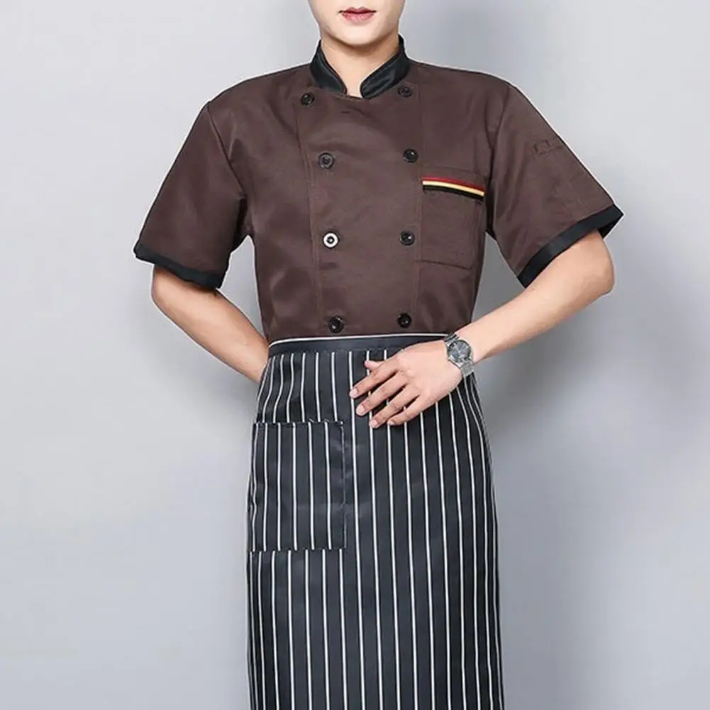 Breathable Unisex Chef Jacket Anti Deformation Chef Coat Short Sleeve Contrast Colors Chef Coat Waiter Top  Stain Proof