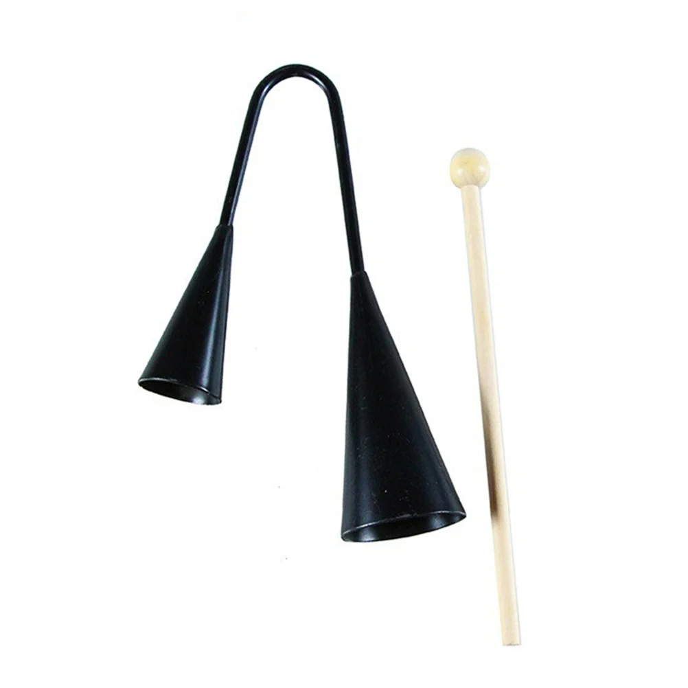 

Two Tone Bell Agogo with Wooden Stick Music Musical Instrument 22X15CM Black Samba Percussion Kids Child