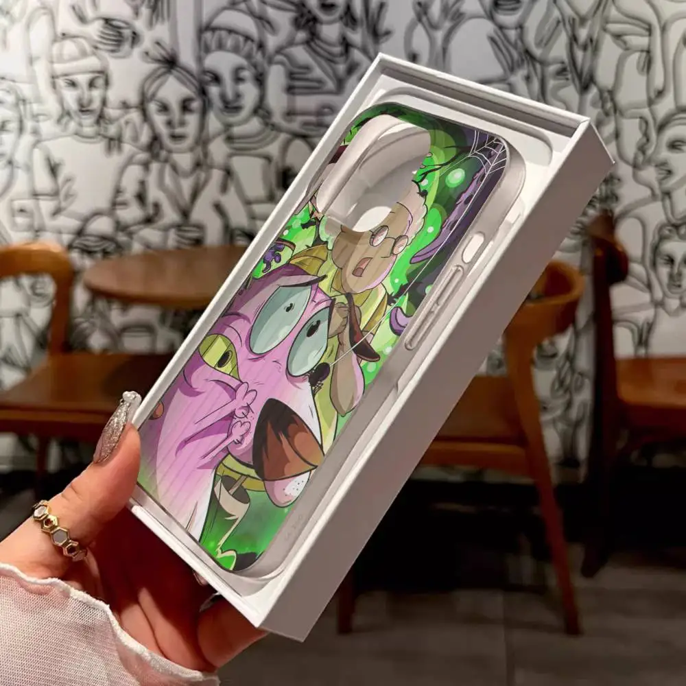 Casing HP Belakang Transparan Bergelombang Kartun C-Courage The C-Cowardly D-Dog Untuk iPhone 17 16 15 11 12 13 14 Pro Max Plus Pro