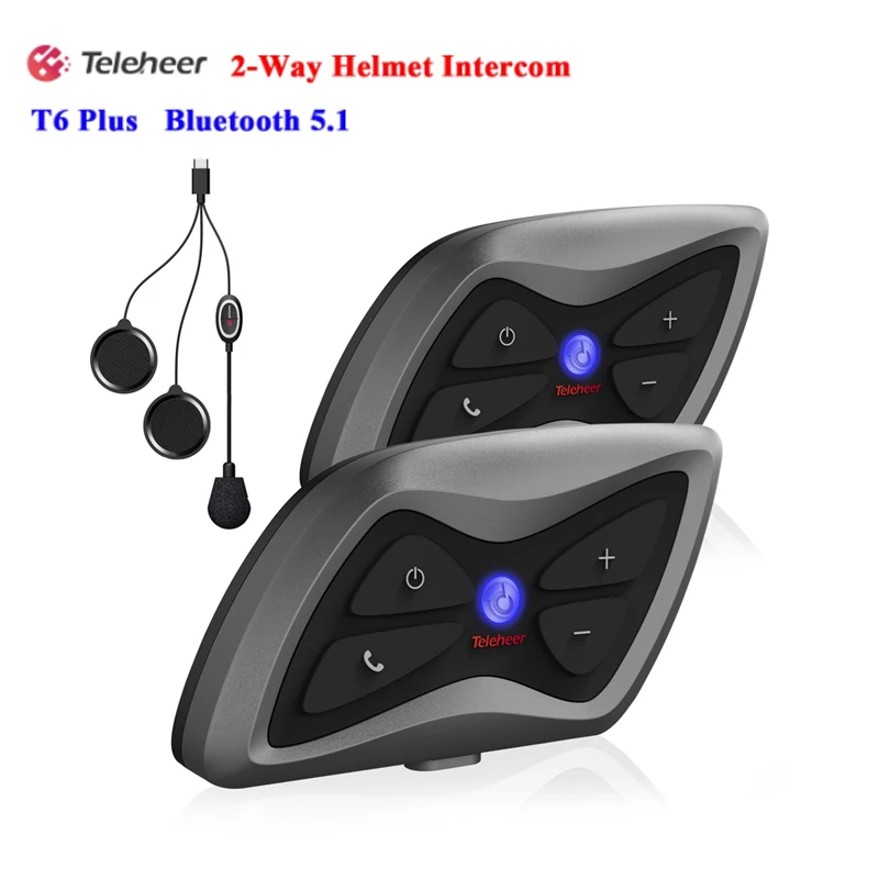 

Teleheer T6 Plus Motorcycle Helmet Bluetooth Headset 1500M Helmet Communicator Interphone Full-duplex For 2Rider Hands-free IP65