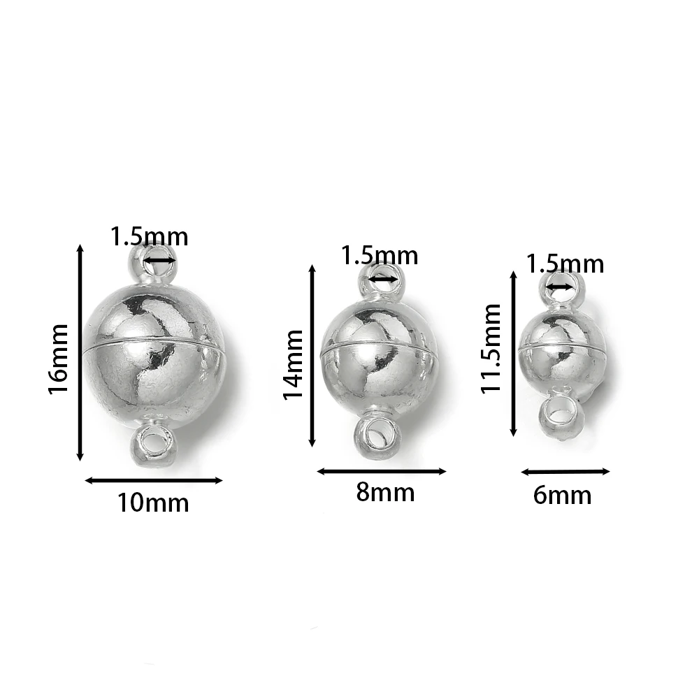 Connecteurs magnétiques de forme ronde, crochet de construction, embout de perle en métal pour bijoux de bricolage, bracelet de couple exécutif, collier, 10 ensembles, 6mm, 8mm, 10mm
