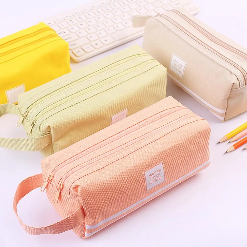 Bolsa de papelería multicapa, capacidad de doble capa, con cremallera, duradera, para brochas de maquillaje