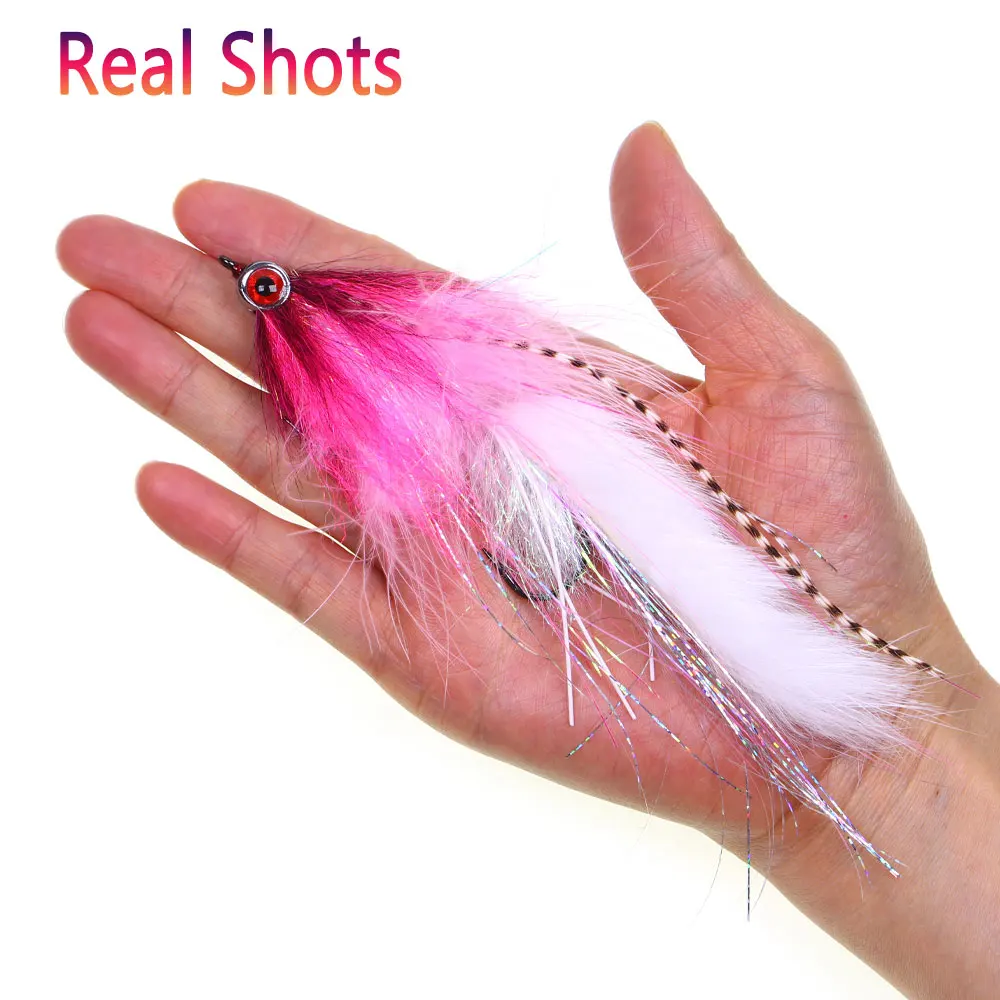 1/4 Stück, langer, beweglicher Köder in Form eines großen Fisches, Fliegenköder, Blinkköder, Grizzly-Sattel-Hackle-Köder, für Forellen, Hechte, Muske, Barsche, zum Angeln im Meer. – Detail 6