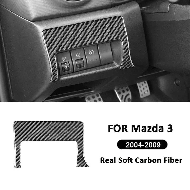 

For Mazda 3 2004-2009 Accessories Carbon Fiber Car Front Headlight Control Switch Buttons Panel Trim Cover Decoration Sticker