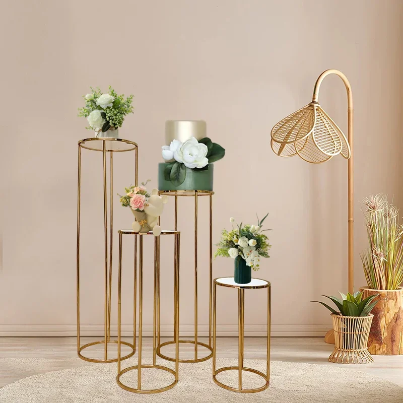 Wedding props Golden flower standRound flower column welcome wrought iron ornament Stage guide Golden flower stand