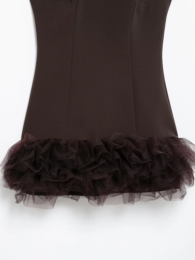 Siyang moda feminina chique babados malha emendado playsuit vestido feminino o-pescoço sem mangas vestidos senhoras elegantes