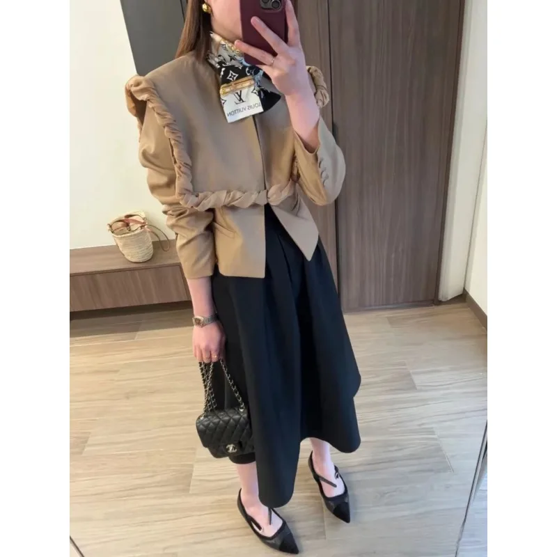 SuperAen Fashion Niche High-end Elegant Jackets for Women Spring Autumn 2024 Khaki Jacket and Coat