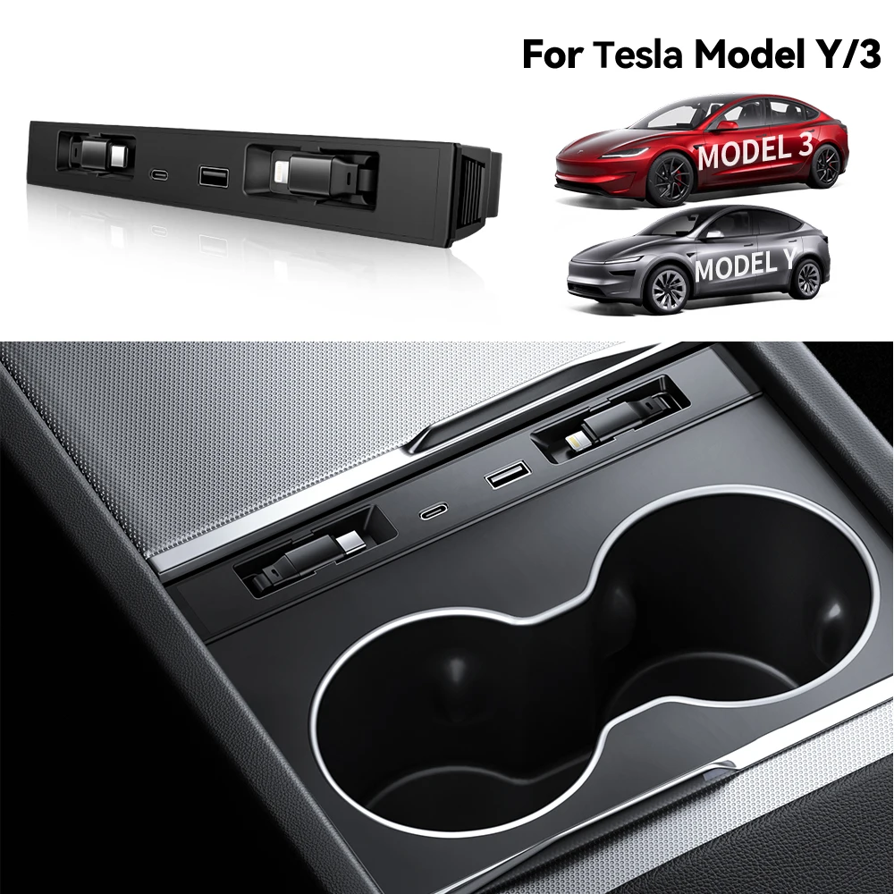 

YZ For Tesla Model 3 Y Juniper Highland 2025 45W Central Control Fast Charging Expansion Dock Car Intelligent Adapter Splitter