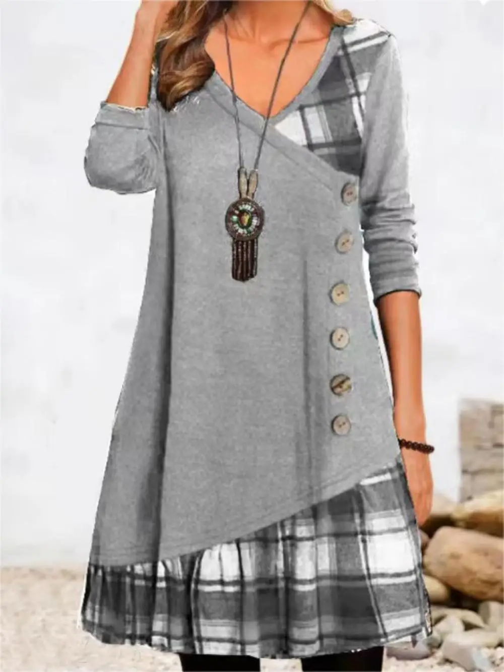 Dresses for Women European and American autumn and Winter Elegant Everyday Loose Party Dress Buttons Long Sleeve Dress