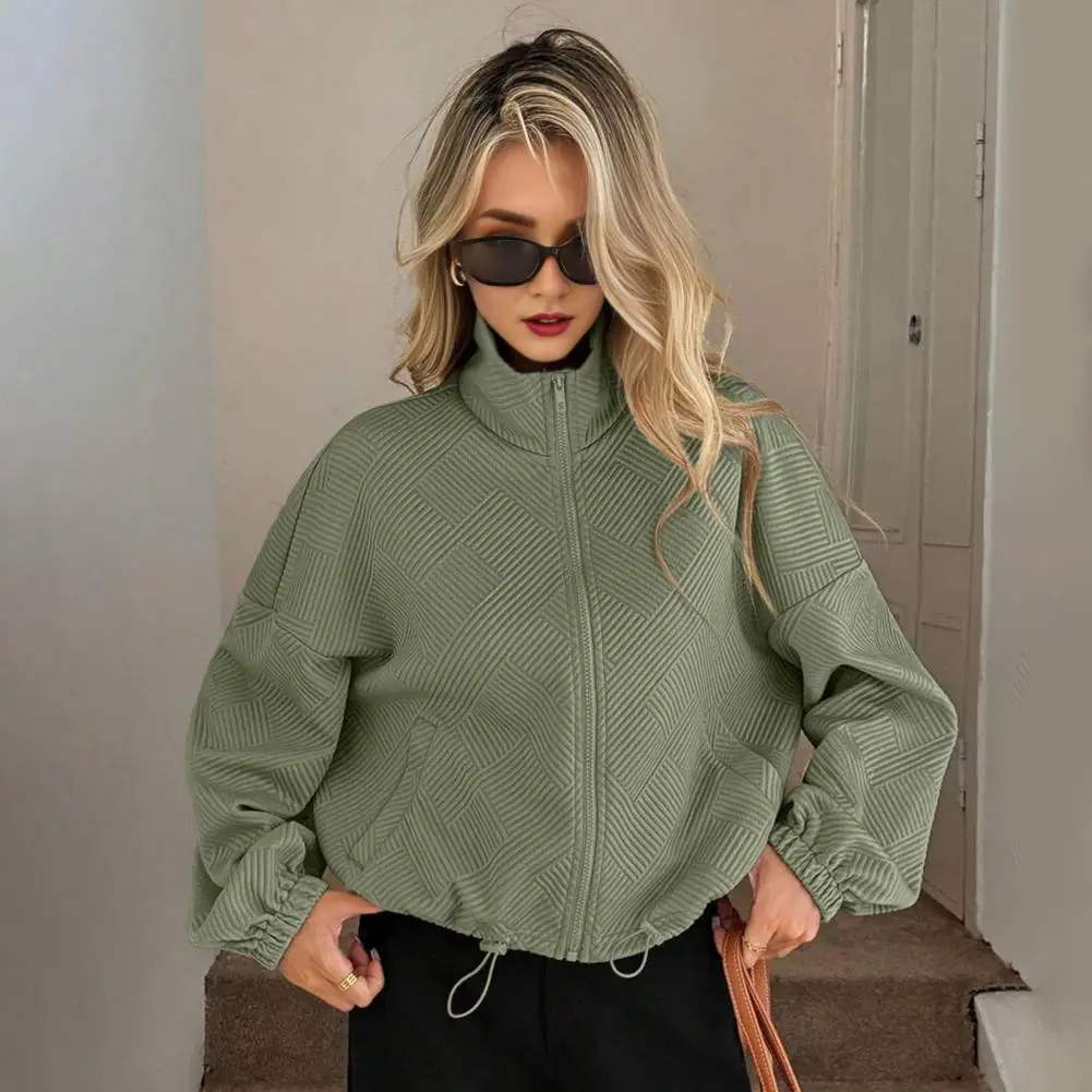 Damska kurtka w stylu hip-hop z regulowanym dołem, zapinana na zamek, krótka kurtka z długim rękawem, stójką, krótka kurtka bomberka, jesienna bluza.