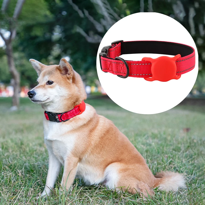 

Adjustable Anti-lost Nylon Dog Collar for Apple Airtag Silicone Case Soft Durable Reflective Pet Training Collar Dog Accessories
