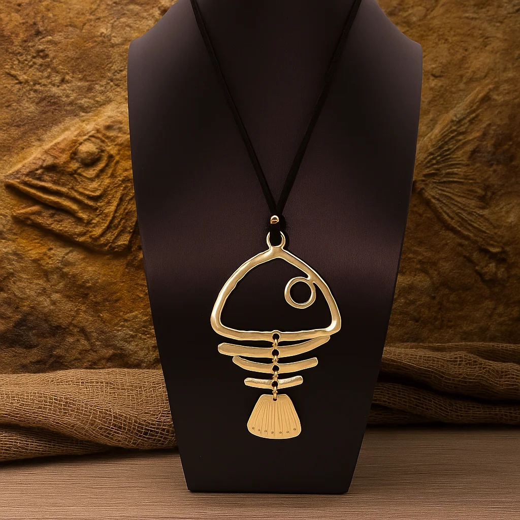 1 Piece Matte Golden Large Fishbone Punk Pendant Bohemia Long Chain Necklace Jewellery Gift For Woman