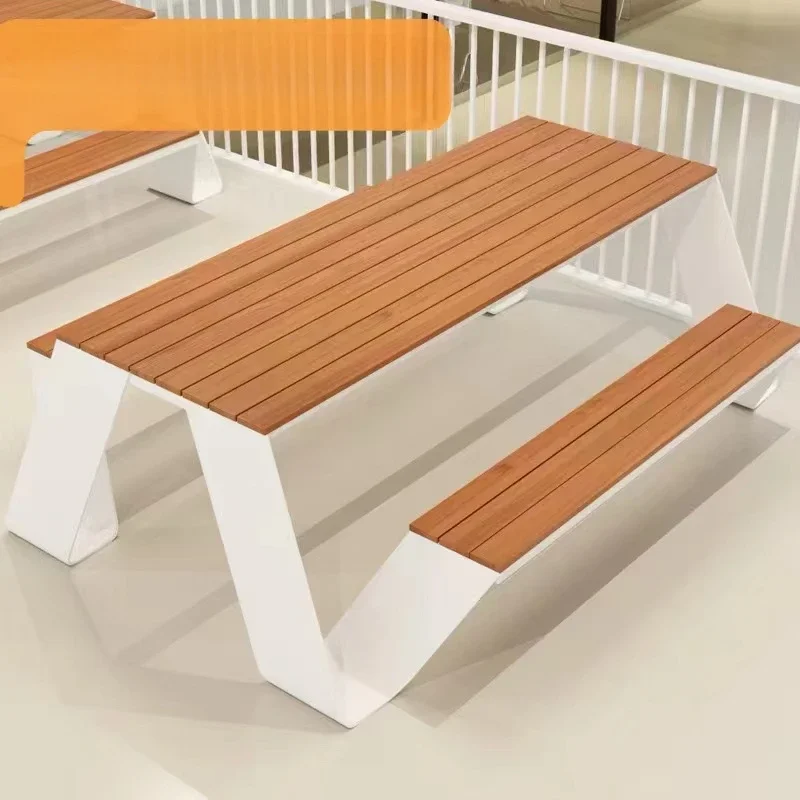 

Outdoor table and chair combination villa courtyard garden teak dining hotel high-end outdoor wrought iron plastic wood