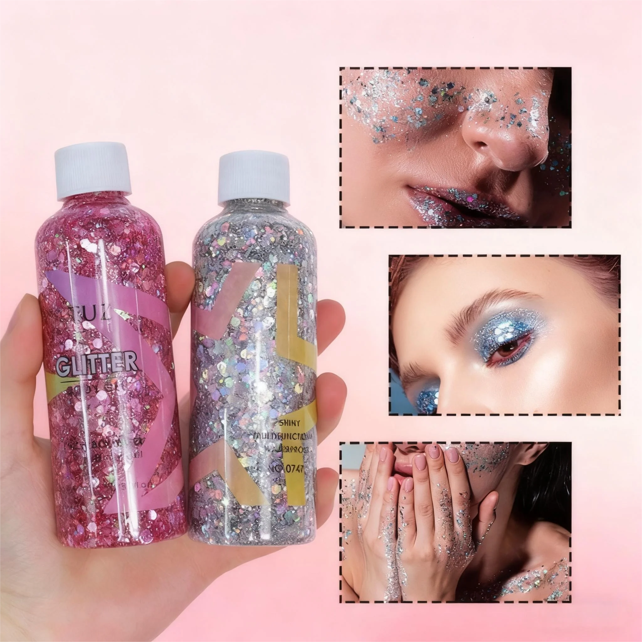 Gel glitter impermeabile multiuso – Decorazione lucida per il corpo, il viso e i capelli, lucida e di lunga durata per il trucco di feste e festival