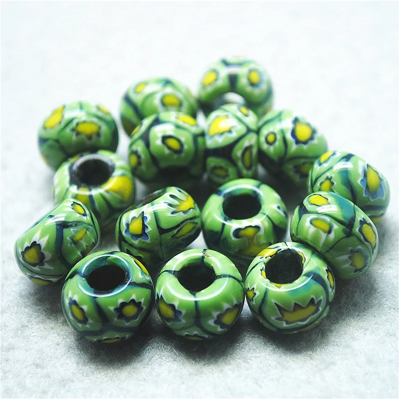 9PCS New Italy Green Glass Beads Matched 9X14MM DIY Jewelry Making Accessories Big Hole Top Fashion Findings