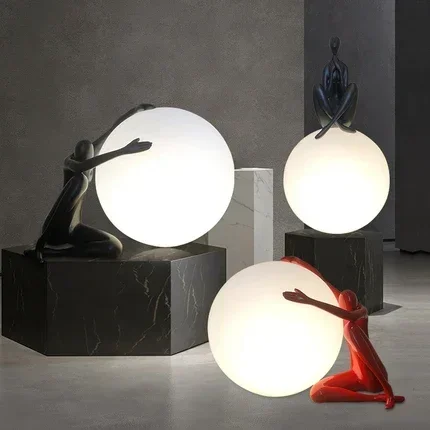 newzq Nordic Body Sculpture Fall Floor Lamp Atmospheric Lamp in the Living Room Ball Hotel Sales Office Floor Lamp