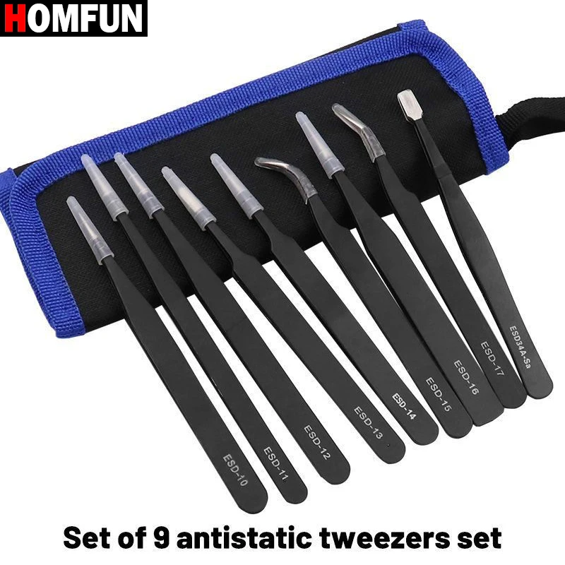 HOMFUN 9 sztuk diamentowe pęsety do malowania antystatyczne ze stali nierdzewnej wysokiej jakości diamentowe narzędzia do haftowania DIY rzemiosło akcesoria prezent
