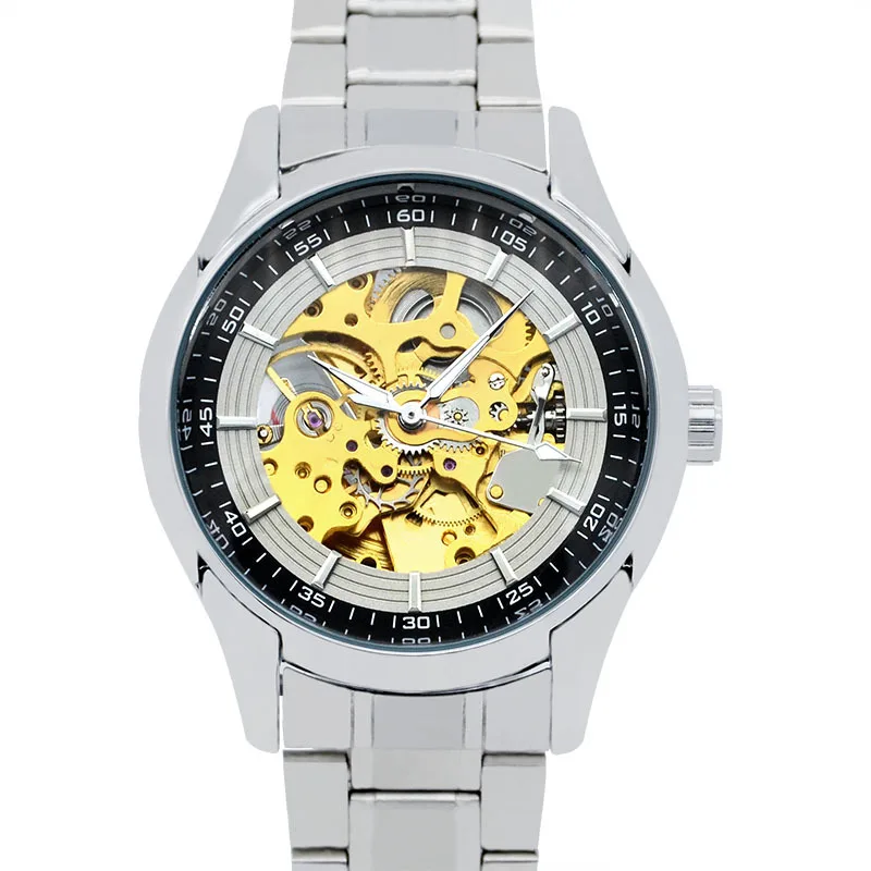 

Men’s* Automatic Mechanical Watch, Skeleton Dial with Stainless Steel Band, Business Fashion Wristwatch for Export
