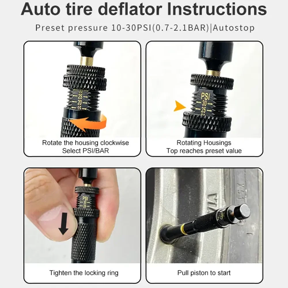 Simple and efficient operation, adjustable automatic stop tire deaerator, precision tire pressure reducing tool
