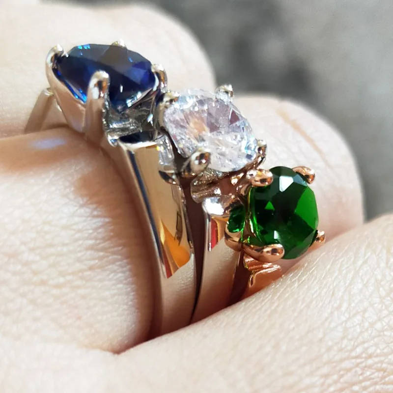 Anel de noivado e casamento para mulheres, 4 garras, multicolor, opcional, aaa + zircônio cúbico, moderno, presente, joia para amantes, pergunta