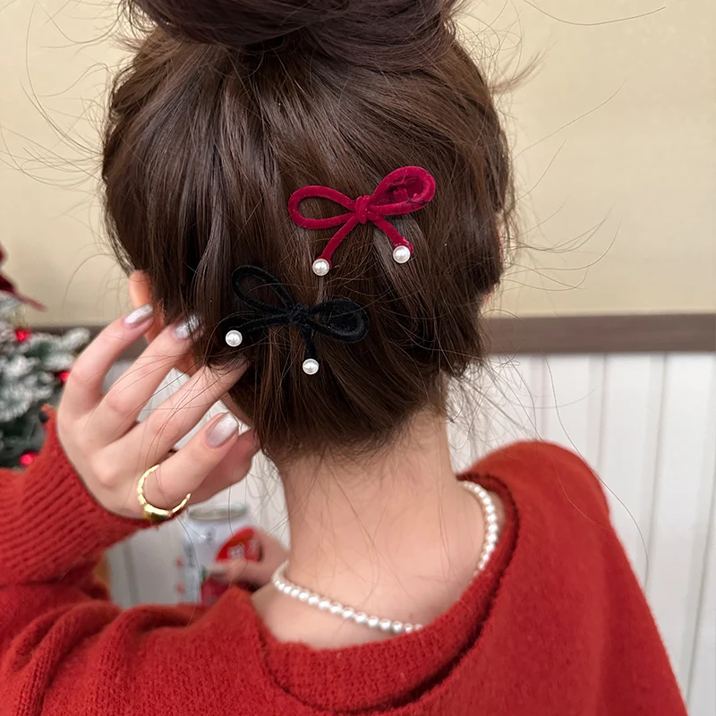 AWAYTR New Velvet Bow Hairpin Women Elegant Bow Small Hair Claw Bangs Hair Clip Girls Ponytail Hairpin Fashion Hair Accessories