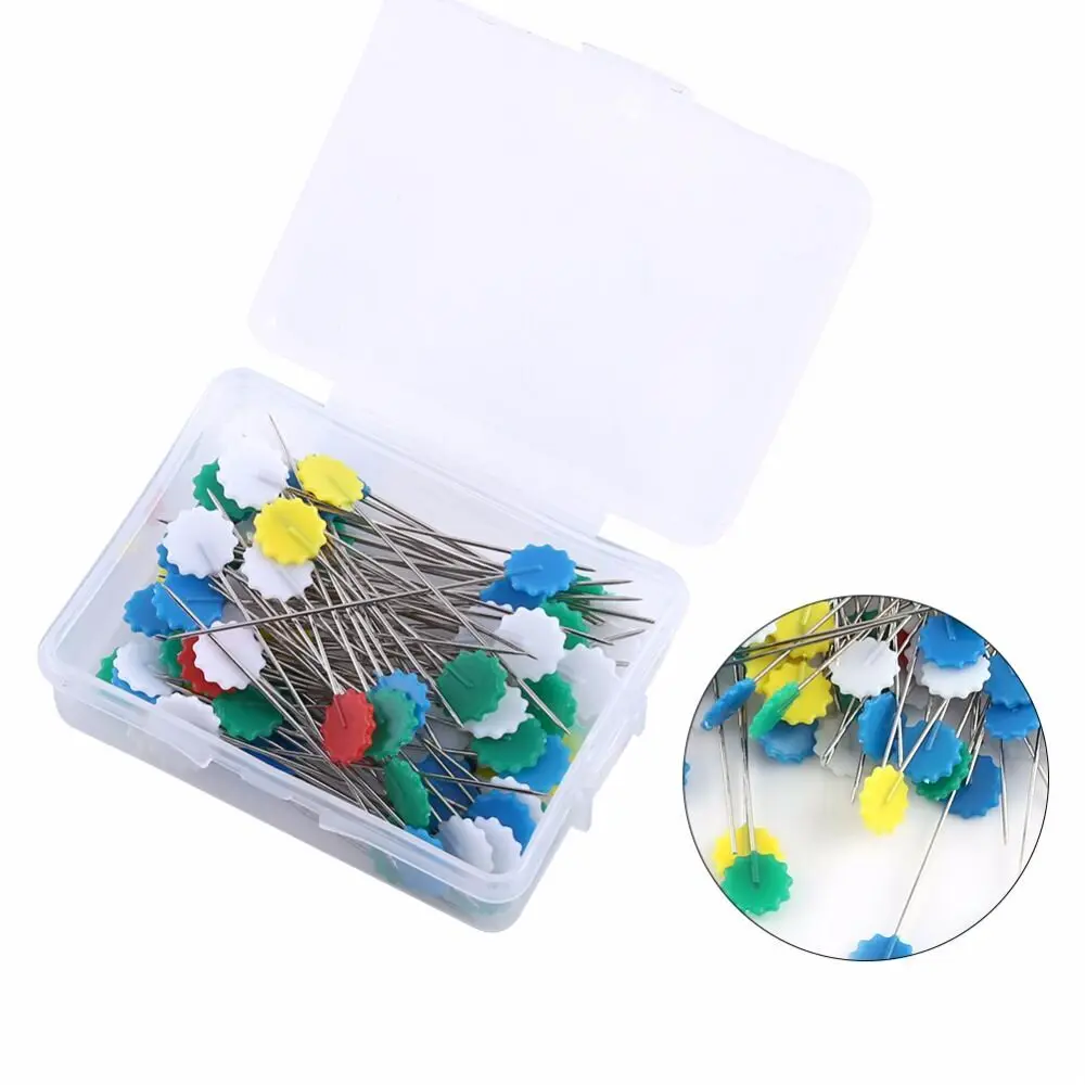 100Pcs/lot Sewing Accessories Patchwork Pins Flower/Bow tie/Button Pin Sewing With Box Sewing Tool Needle Arts DIY Crafts