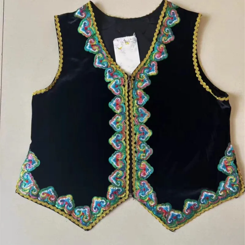 Men's Ethnic Style High-end Velvet Vest Sequined Embroidered Ballet Vest Stage Performance Costume