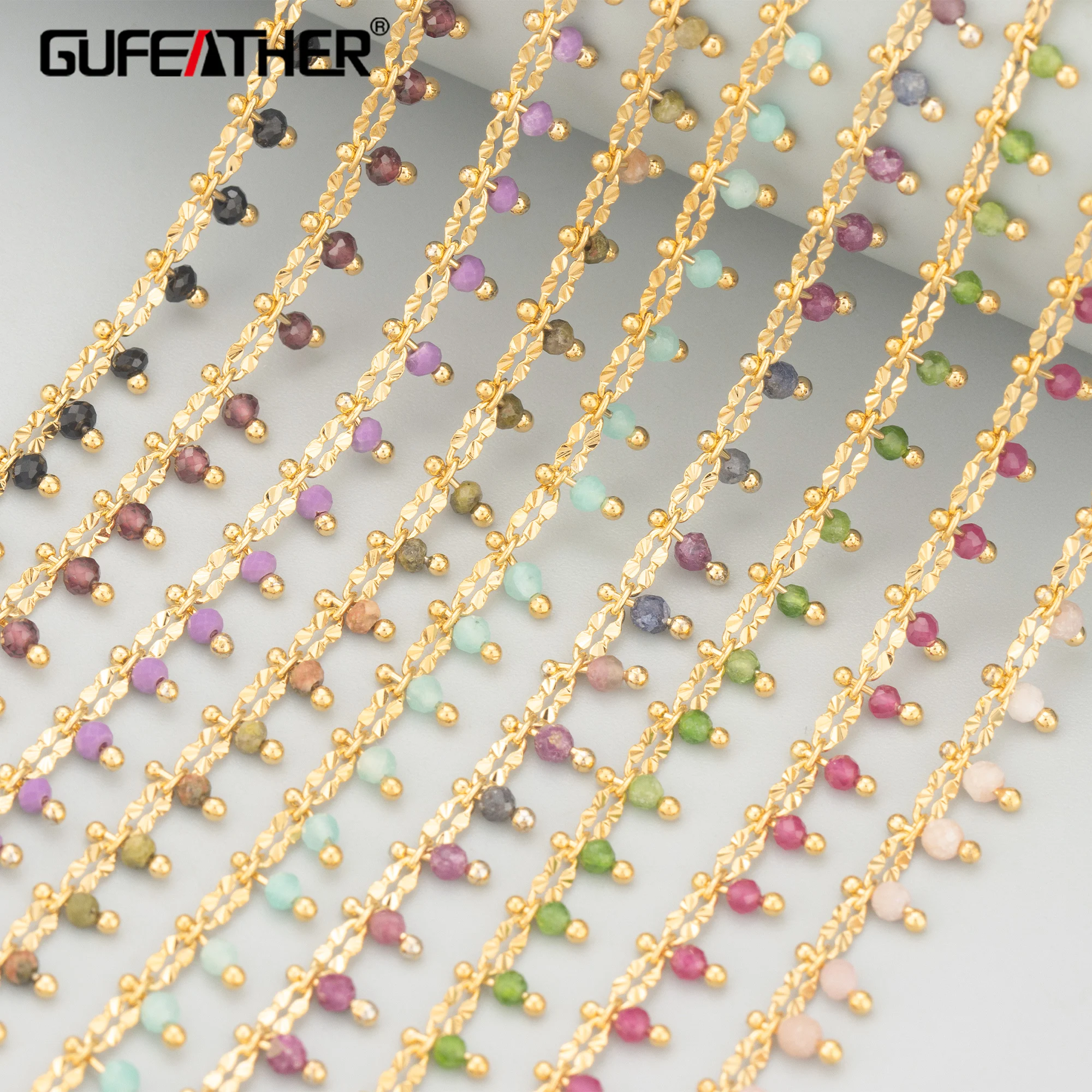 GUFEATHER, 50 cm/lote, C441, cadena, chapado en rodio de oro de 18k, cobre, piedra natural, dijes, hecho a mano, collar de pulsera diy, fabricación de joyas