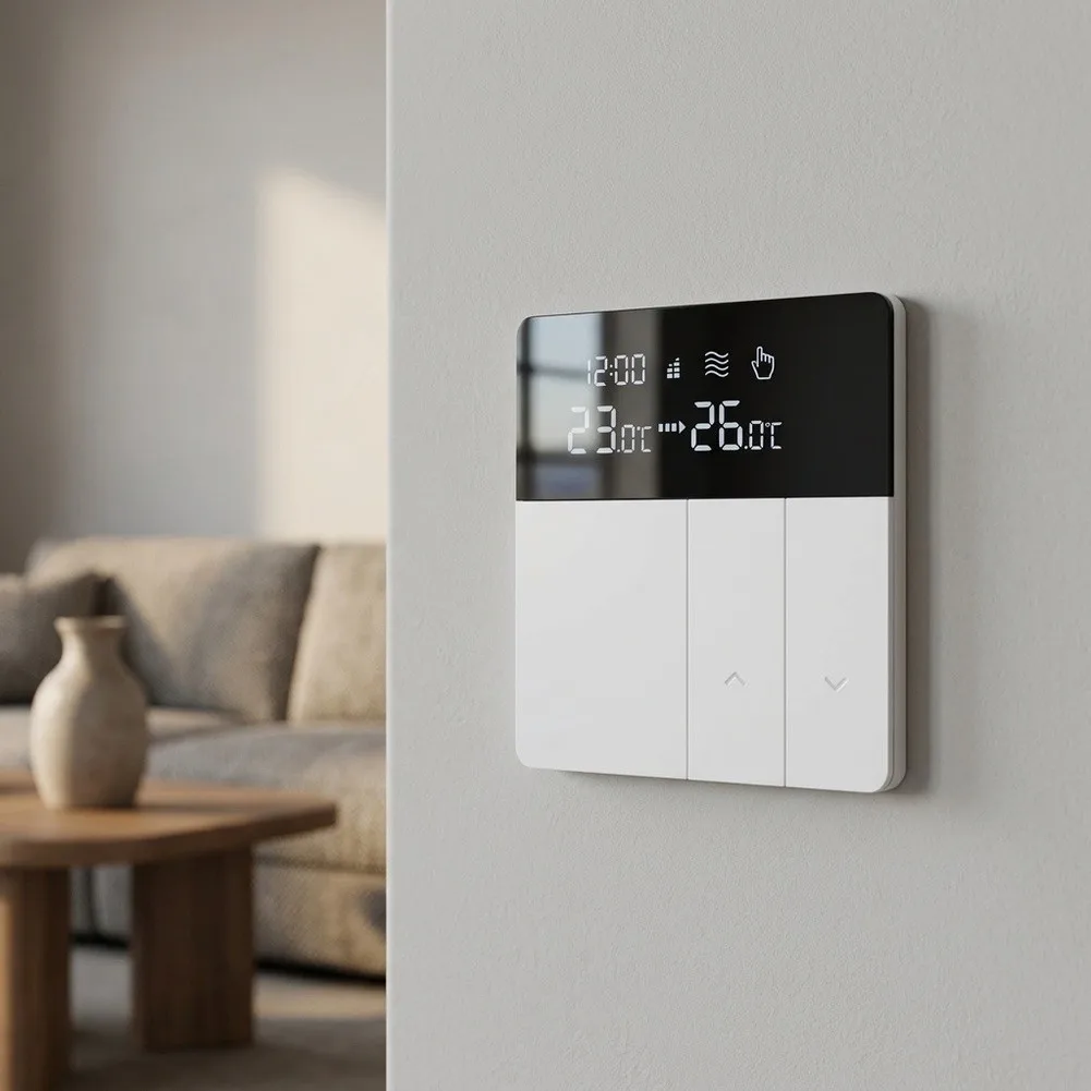 Flat For Acrylic Touch Thermostat for 3A Hydronic and 16A Electric Heating Control 86mm x 86mm Mounting Frame White