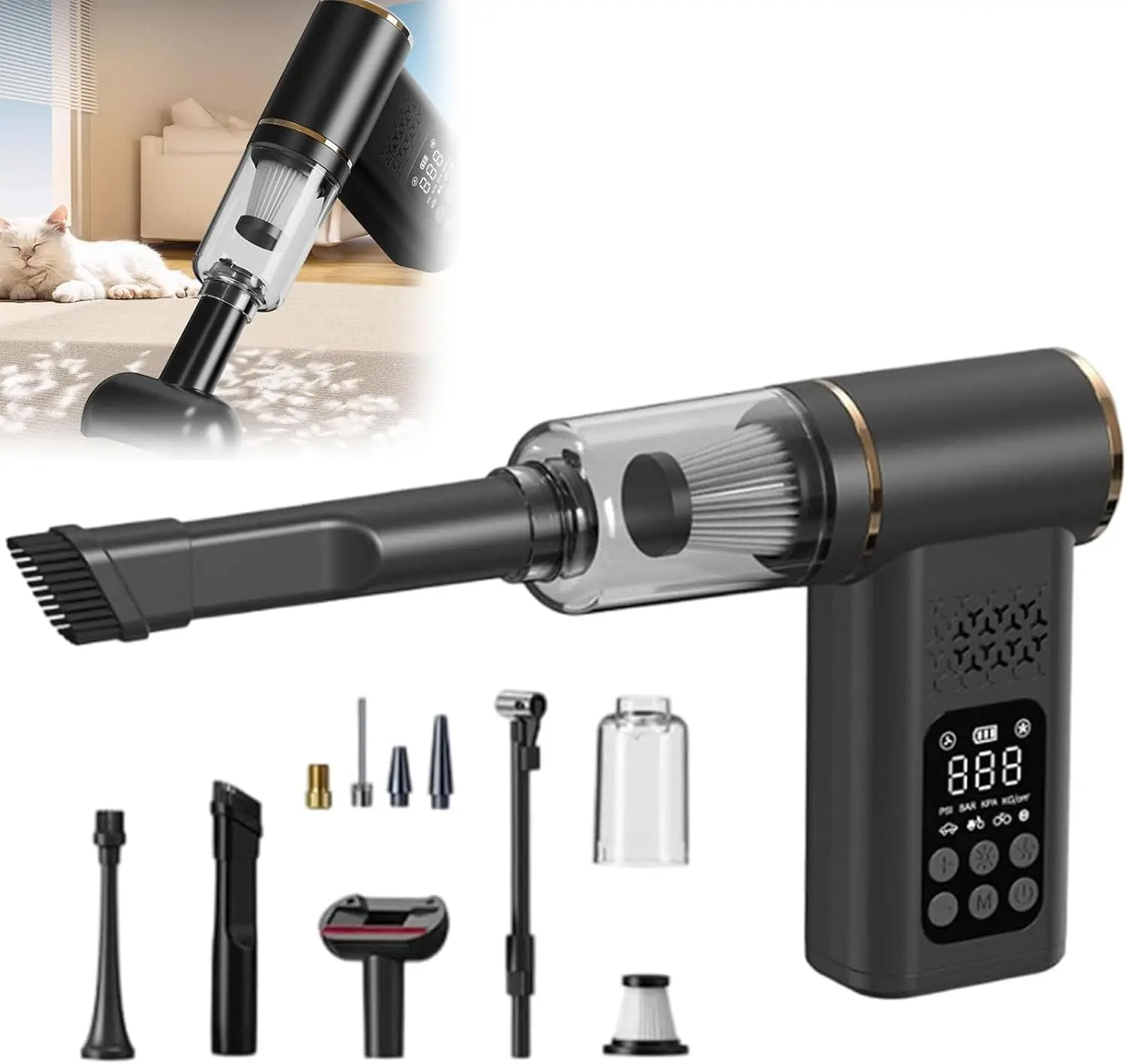 

Портативный беспроводной пылесос и умный насос для шин с цифровым дисплеем, многофункциональный, для автомобиля, использования на улице и в экстренных случаях