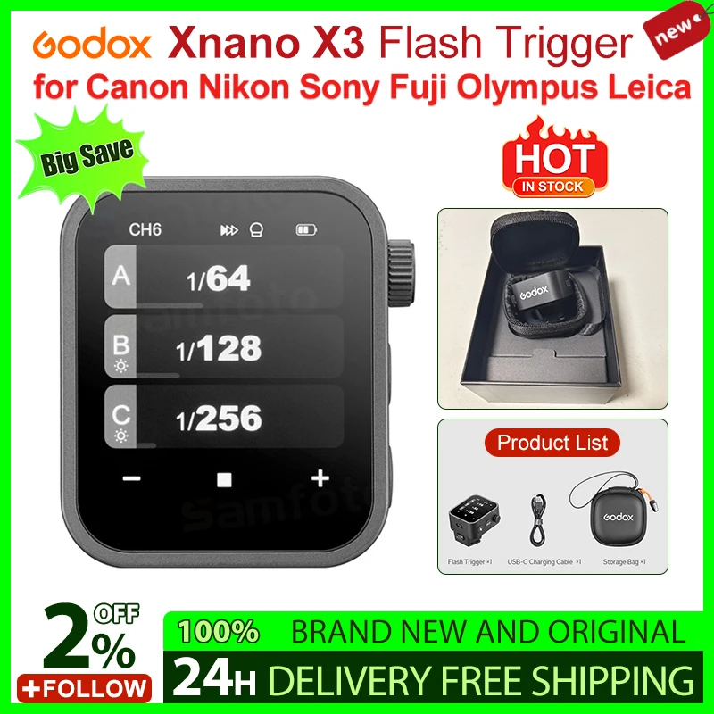 Godox Xnano X3 Flash Trigger C/N/S/F/O Wireless Xnano TTL HSS Touch Screen Transmitter for Canon Nikon Sony Fuji Olympus