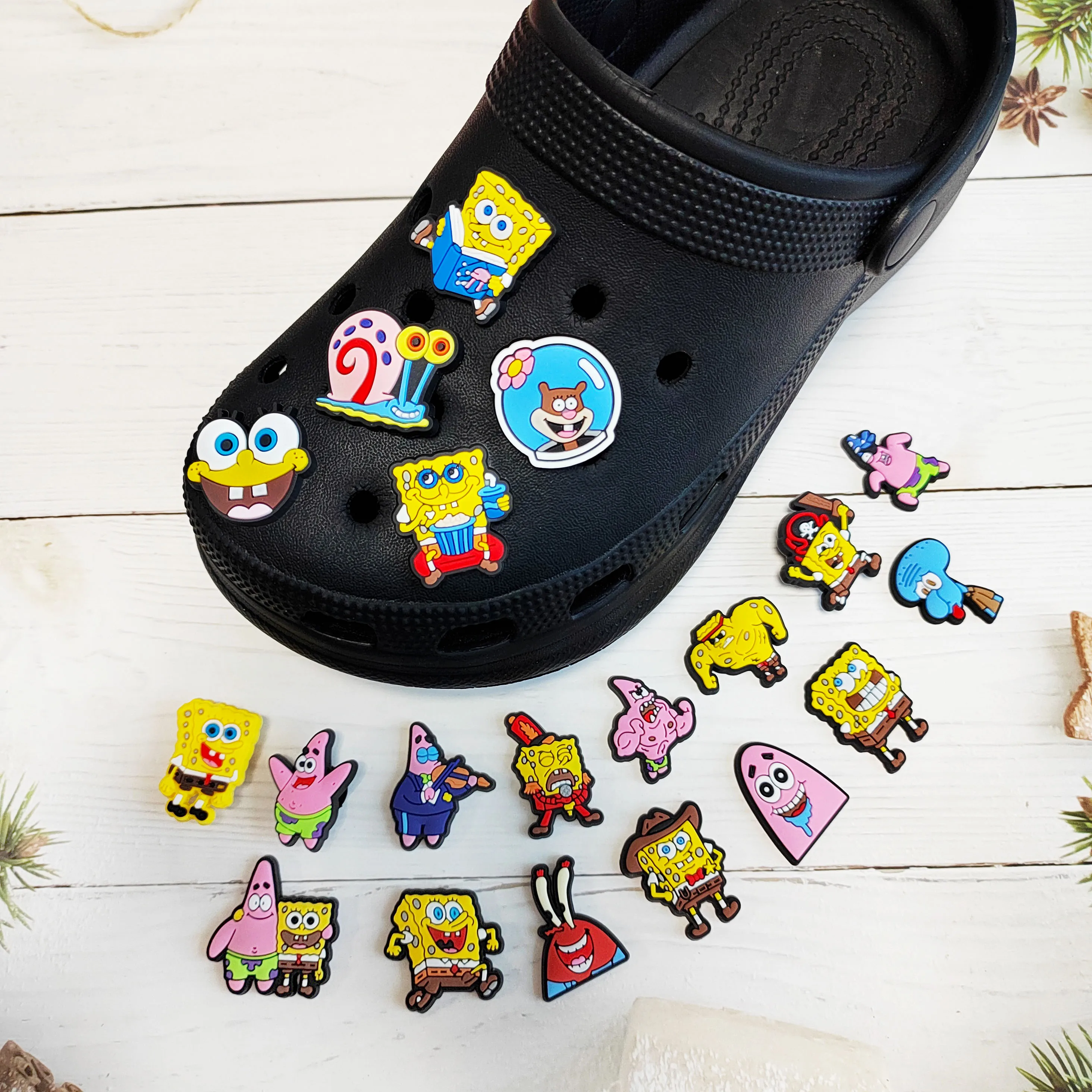 1-20pcs SpongeBob SquarePants Cartoon PVC Shoe Charms DIY Decor Clogs Garden Sandals Cute Shoe Accessories Ideal Gifts for Kids - view 3