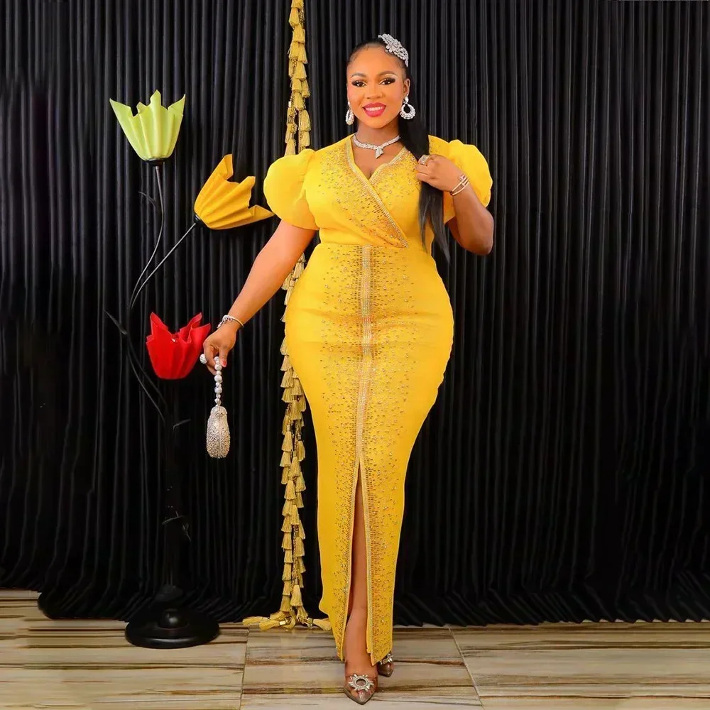 Womans African Dresses Summer Autumn African V-neck Short Sleeve Polyester Black Blue Red Yellow Long Dress Maxi Party Dress