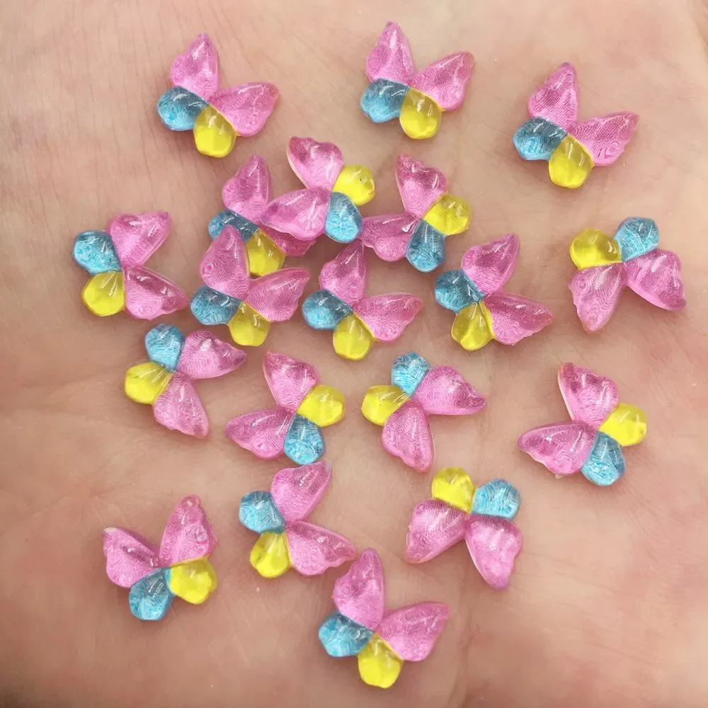 Resin Glitter Colorful 10mm Kawaii Mini Butterfly Flatback Rhinestone Figurines Nail Art Earrings Accessorie DIY Scrapbook Craft