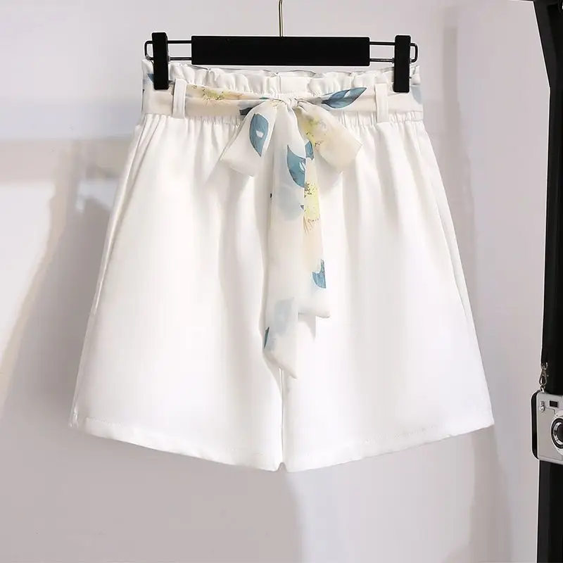 Printing Loose Elegant Shirt Tops Summer New Elastic Waist Solid Color All-match Office Shorts Fashion Vintage Women Clothing