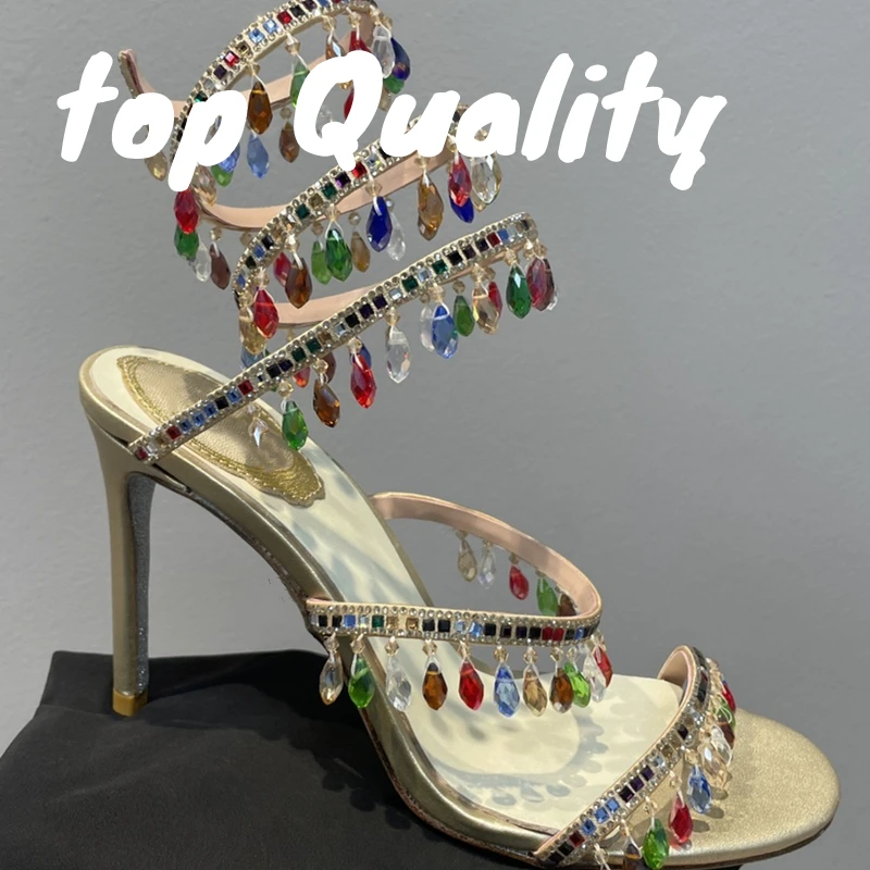 

Summer Party Dress Shoes Women Thin High Heels Sandalias Ankle Snake Shaped Strap Entanglement Sandals