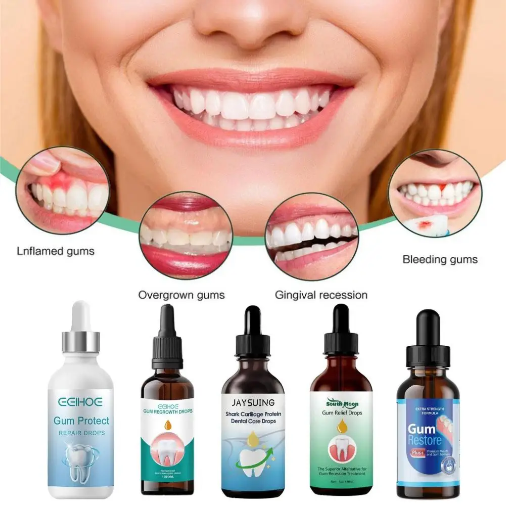 Produtos Liquid Gum Care para Higiene Oral, Goma Reparadora, Recrescimento, Gotas Naturais, Restauração de Goma, 30ml