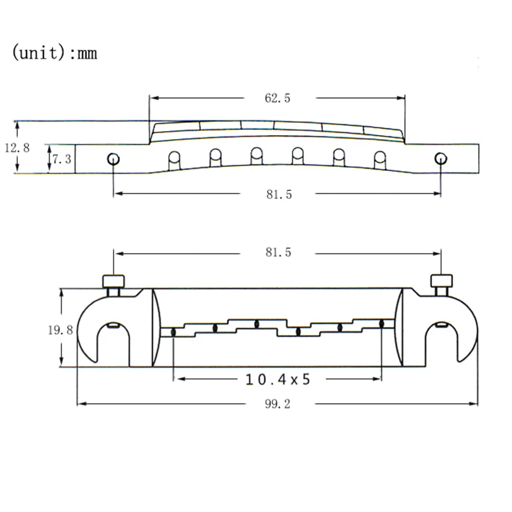 Guitar Compensated Ridge Wraparound Bridge Tailpiece Metal Silver/Black 52mm String Spacing 81 5mm Post Spacing