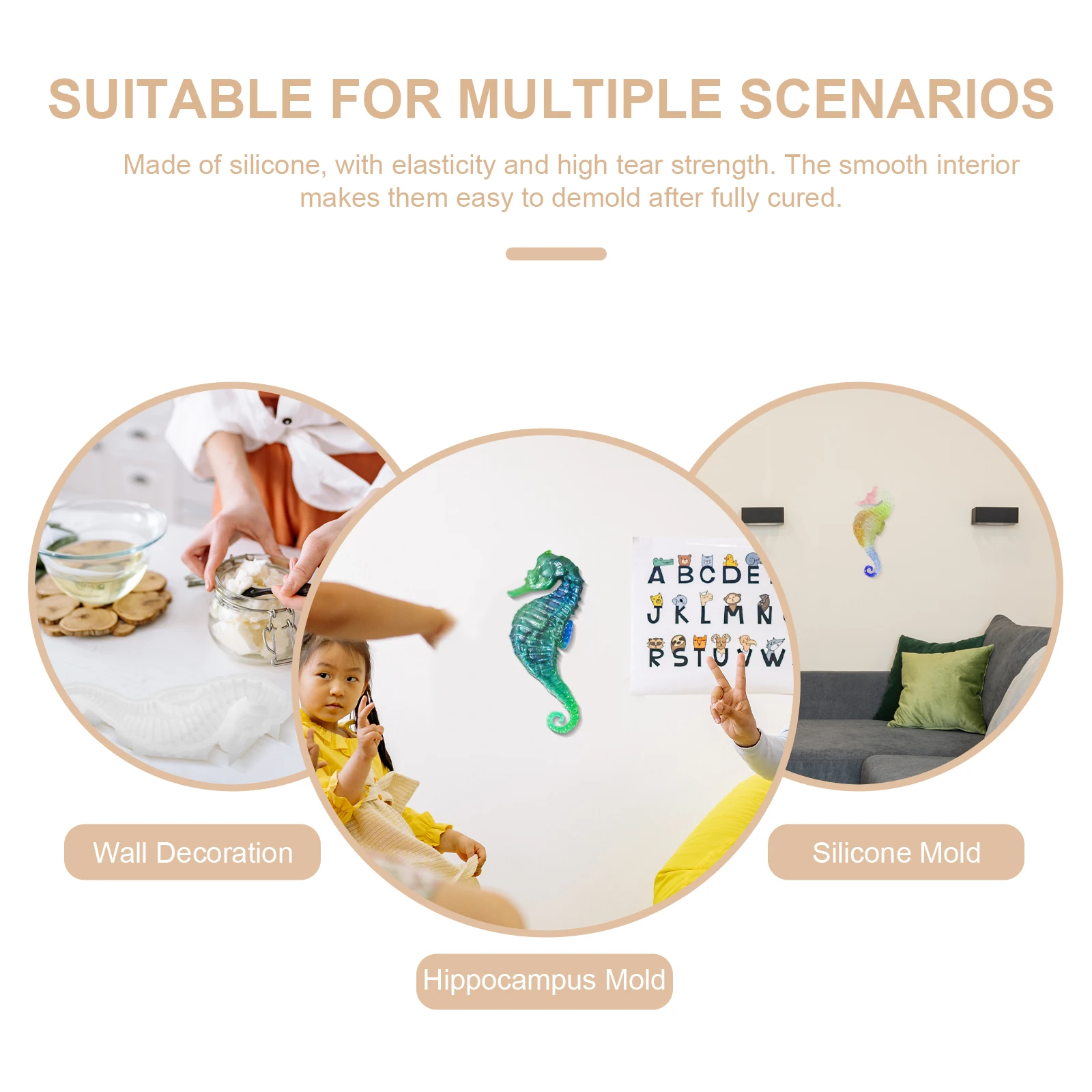 

Seahorse Shaped Wall Decor Mold Silicone Resin Crafts Diy Epoxy Casting Reusable Non-Stick Flexible Ornament Making Tool Kit